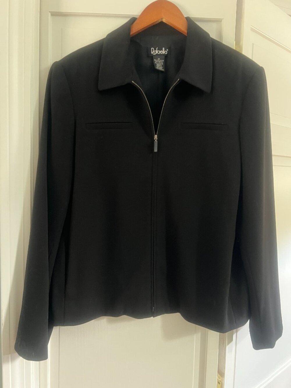 Rafaella Women Black Full Zip Collared Long Sleeve Ribbed Blazer Jacket Size 14
